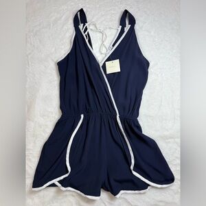 Fraiche by J Navy Blue Jumpsuit with White Trim